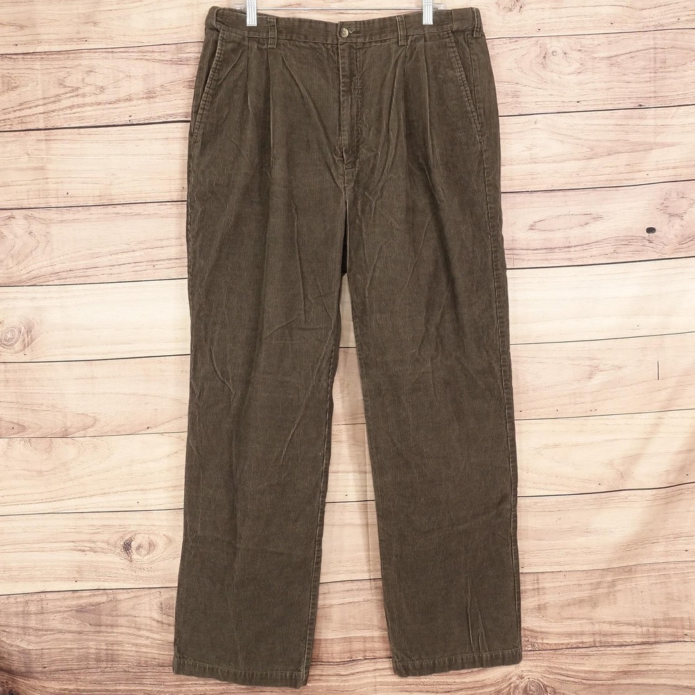 Haggar Generations Dress Pants Mens 36x32 (38x34) Brown Corduroy Relaxed Pleated